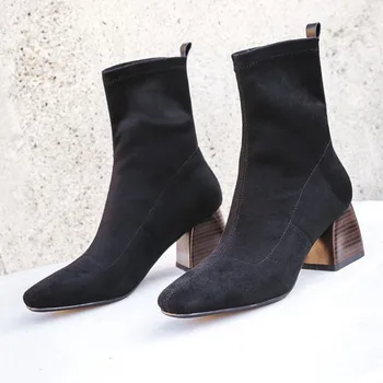 

Oversized boots women shoes ankle boots for women ladies boots Elastic sleeve thick heel tip
