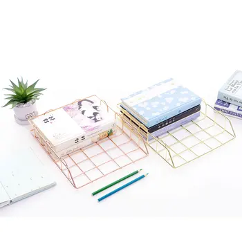

Metal Storage Basket Magazine Documents A4Paper Rose Gold Office Desktop Finishing Basket Multi-Function Files Organizer A02