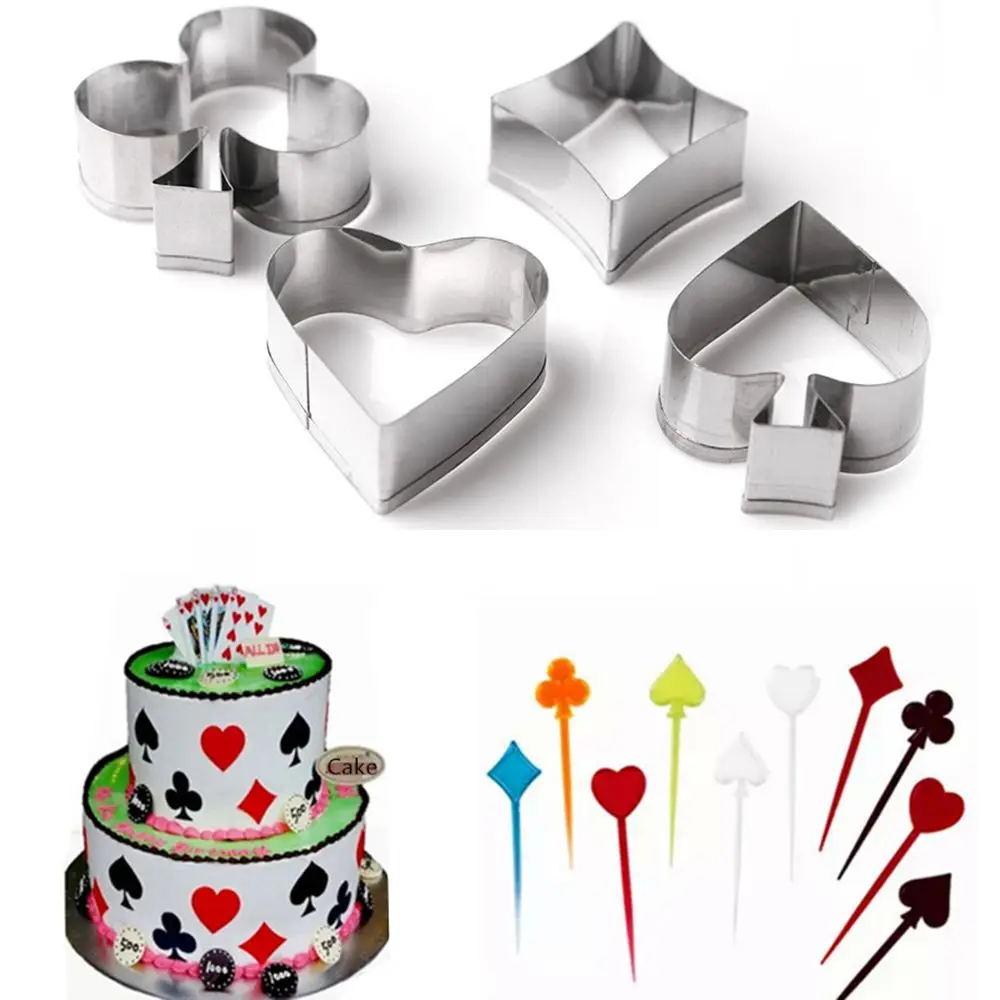 Novelty 4Pcs/set Poker Card Cookie Cutter 3D Chocolate Mold Stainless Steel Fondant Cake
