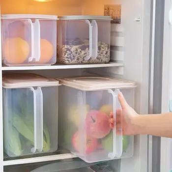 

Kitchen Storage Containers with Handle Food Container Clear Rice Box Case Refrigerator Organizer Keep Fruits Meat Fish Fresh