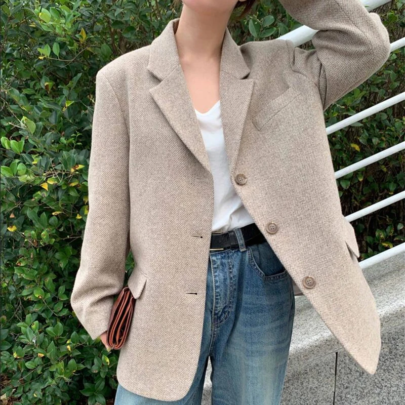BGTEEVER Ретро стиль свободный воротник Женский блейзер однобортный с карманами