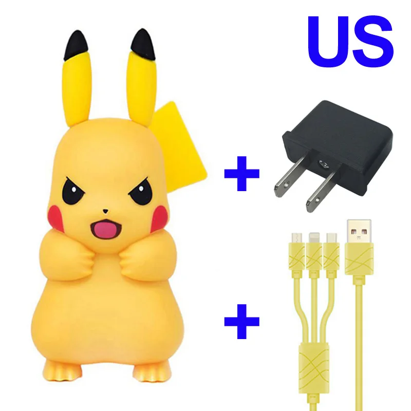 US with Cable Милый адаптер для мобильного телефона Pikachue USB зарядное устройство для iPhone Xs Xr Max X 8 7 6s 6 Plus 5 5S 5c разъем - Тип штекера: US with Cable