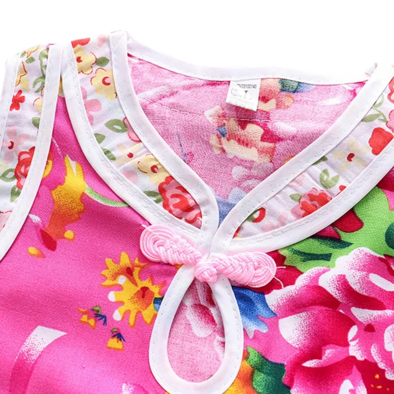 Летние платья для девочек с цветочным принтом; Cheongsam; элегантные платья; китайское платье Ципао для маленьких девочек