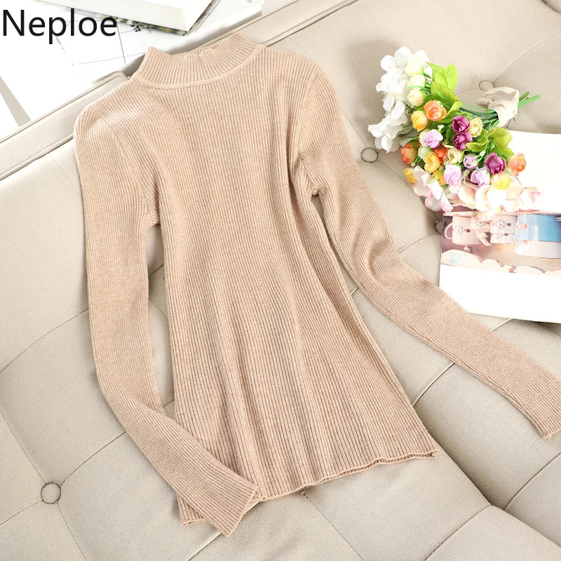 Neploe на осень зиму Высокий воротник Slim Fit нижние вязаный свитер Приталенное кружевное платье в клетку двубортное платье На Бретельках Линия Pull Femme Ropa
