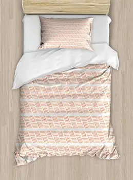 

Peach Duvet Cover Set Pastel Abstract Simplistic Repetition of Continuous Stripes and Bars Decorative 2 Piece Bedding Set