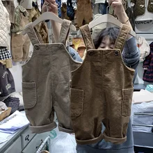 Новое поступление, вельветовый комбинезон для мальчиков и девочек, утепленные осенне-зимние детские штаны, 1-7 лет