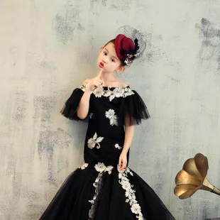 Summer New Style CHILDREN'S Dress Small Host Catwalks Deconstructable Gray Tailing Flower Boys/Flower Girls Puffy Princess