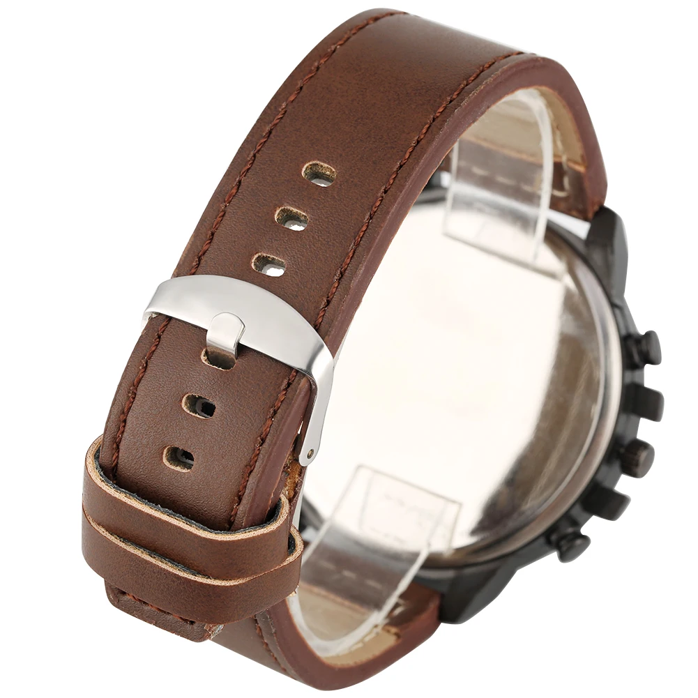 Men's Wristwatch Gift Set Quartz Watch Brown Leather Watchband Black Wallet Male Purse Fine Birthday Gift Box for Daddy Husband