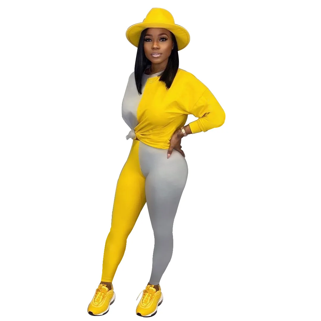 

2020 Spring Casual Women Tracksuits O Neck Long Sleeves Top Long pants Sets two Piece Set Patchwork Color Outfits W8063