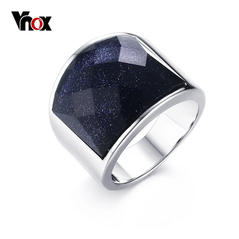 316L Stainless Steel Womens Ring With Blue Sand Stone Rings Cut Cocktail
