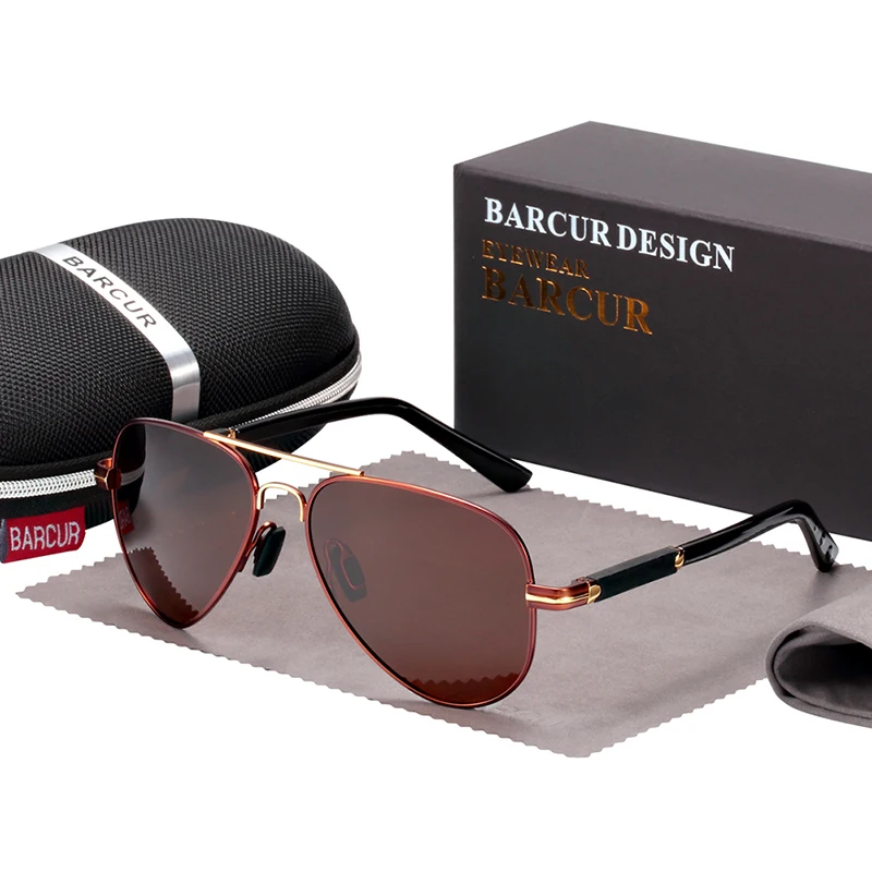 BARCUR, мужские солнцезащитные очки, пилот, поляризационные, солнцезащитные очки, мужские, женские, аксессуары для вождения - Цвет линз: Brown