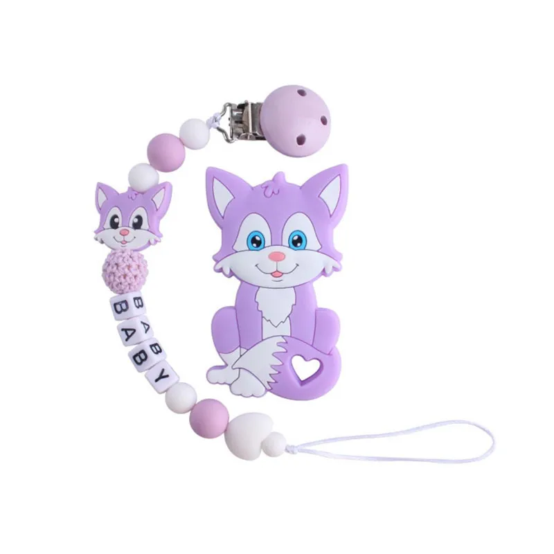 Teething Toys Pacifier Clip Baby Teether Food Grade Silicone Chews Nurse Gift Toys Cat Teething Necklace Pacifier Clip with Name DIY Custom