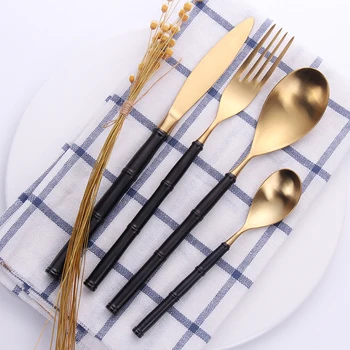 

Black Gold Spoon Steel Kitchen Cutlery Set Fork Spoon Knife Dinnerware Set Restaurant DropShipping Stainless Steel Tableware Kit
