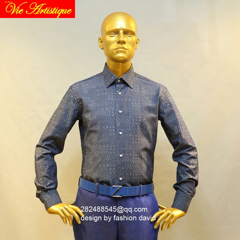 

custom tailor made Men's bespoke cotton floral shirts business formal wedding ware blouse grey blue jeans flower fashion david