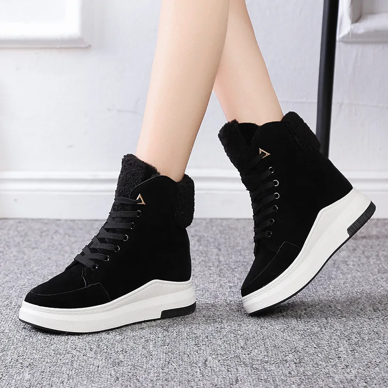 SWYIVY Chaussure Femme; обувь на танкетке из нубука; женские зимние ботинки; коллекция года; черные женские ботильоны; зимняя женская обувь; ботинки на платформе