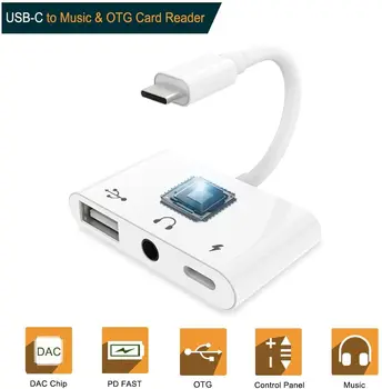 

Cell Phone USB C to OTG Audio Adapter Card Reader Charging Cable Converter 3 in 1 Adapter with Type C and 3.5mm Headphone Port