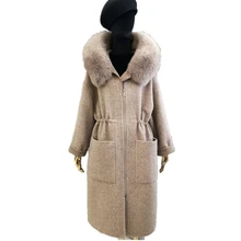 Женское шерстяное пальто зимняя куртка Женское шерстяное пальто женское длинное модное Свободное пальто с капюшоном и меховым воротником Женское зимнее шерстяное пальто