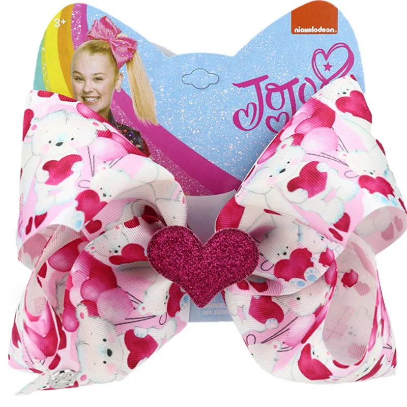 8 дюймов JoJo Siwa банты для волос для девочек с принтом ленты бант заколка для волос любовь сердце день Святого Валентина заколки для волос модные аксессуары для волос - Цвет: 1