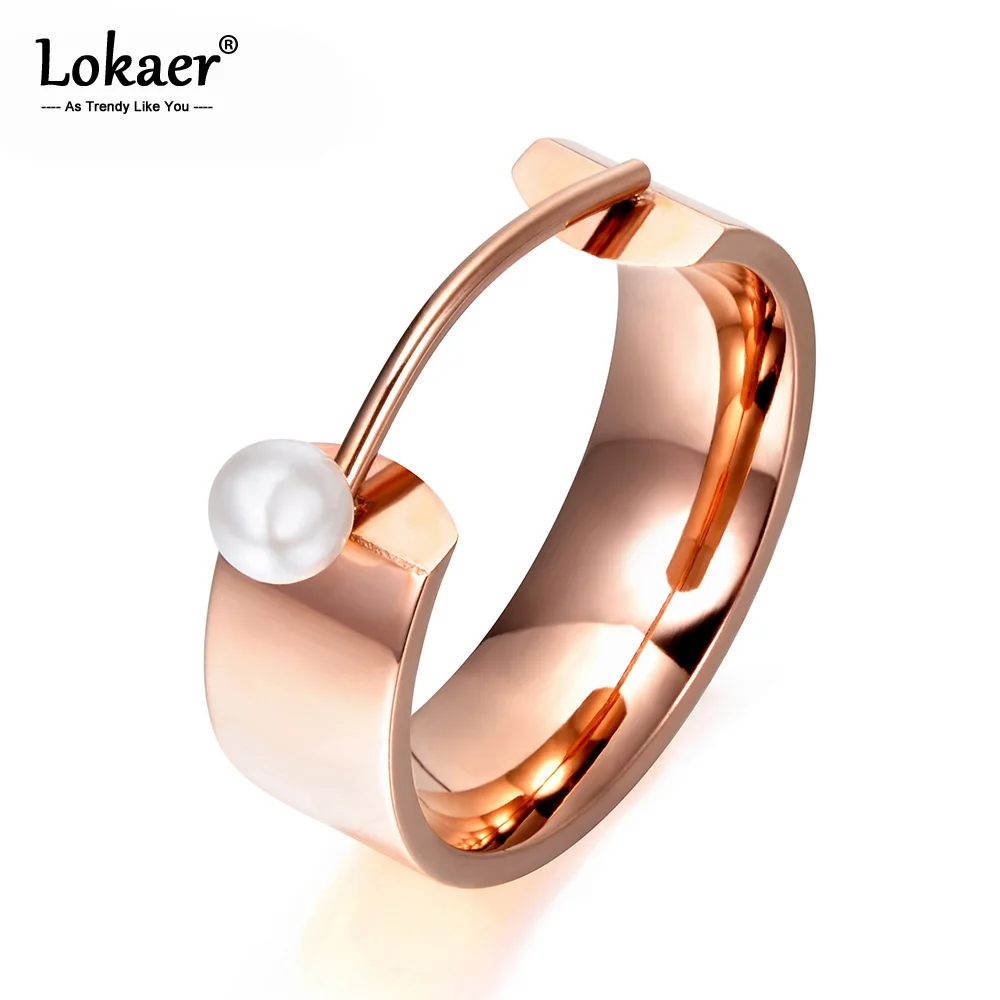 Lokaer, дизайн, модное кольцо из розового золота с искусственным жемчугом, ювелирные изделия из титана и стали, обручальные кольца для женщин R17142
