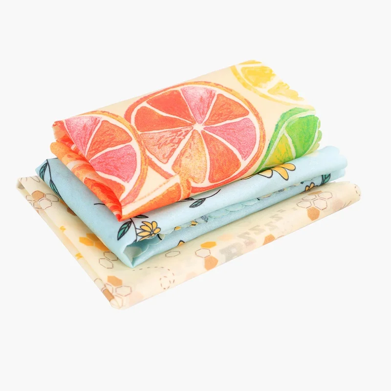 3PCS/Sst Kitchen Environmental Organic Cotton Beeswax Fresh Cloth Food Wrap Cling Film Reusable Food Preservation Cloth