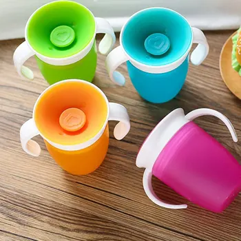 

2pcs 360 Degrees Can Be Rotated Magic Cup Baby Learning Drinking Cup With Double Handle Leakproof Infants Water Cups Bottle