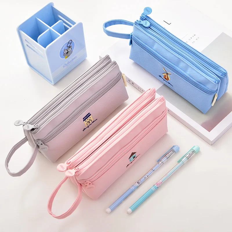 

Fabric Chinese Embroidery Pencil Bag Double Layers Zippers Pen Pouch Case With Lifting Belt Students Kids School Deli 66829