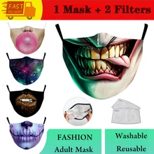 Pm2.5 filtro máscara boca sorridente rosto impressão reutilizável máscara protetora anti poeira máscara à prova de vento boca-máscara de muffle mascarilla