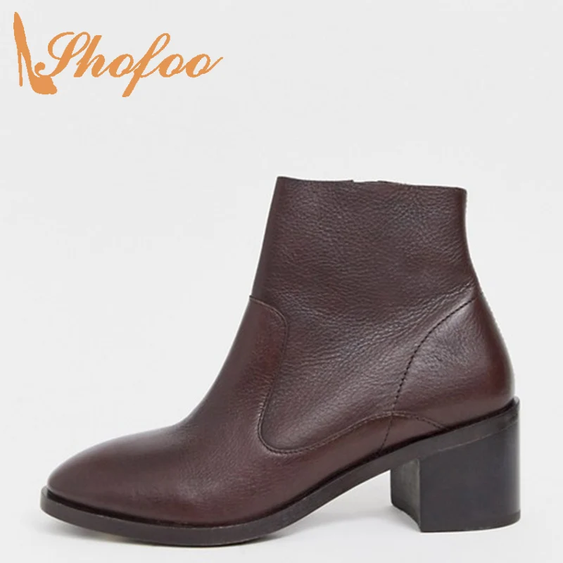 

Chocolate Ankle Boots Woman Zipper Low Chunky Heels Round Toe Booties Large Size 11 15 Ladies Winter Office Shoes Fashion Shofoo