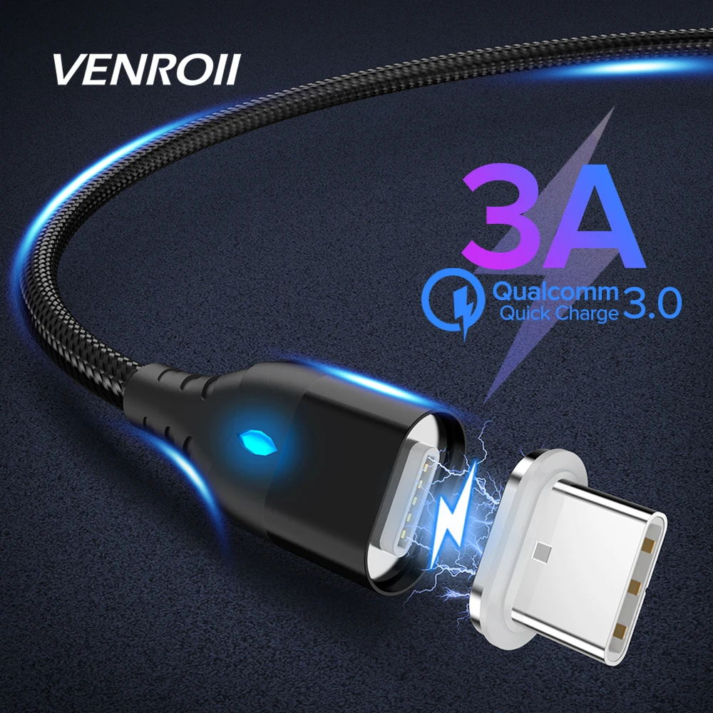 Магнитный USB кабель типа C 3а провод для быстрой зарядки 3 в 1 магнит м нейлоновое
