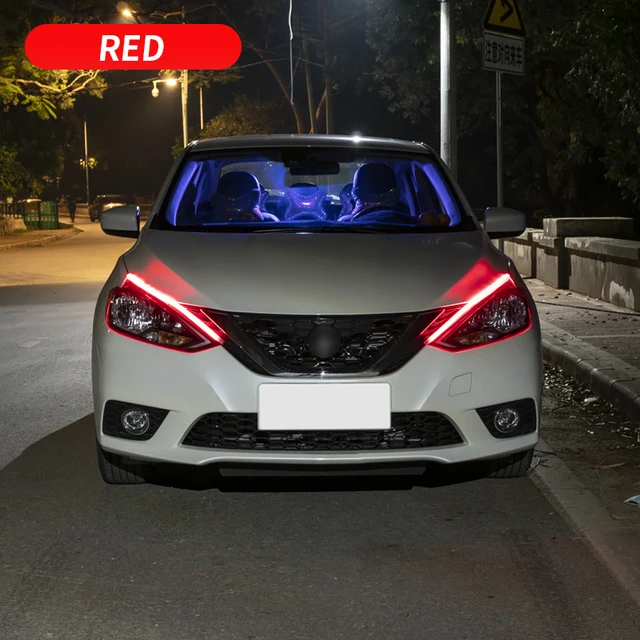 2pcs Led DRL Turn Signal Light Strip Flexible Waterproof Auto Headlight Surface Decorative Lamp Car Daytime Running lights 12v red to yellow
