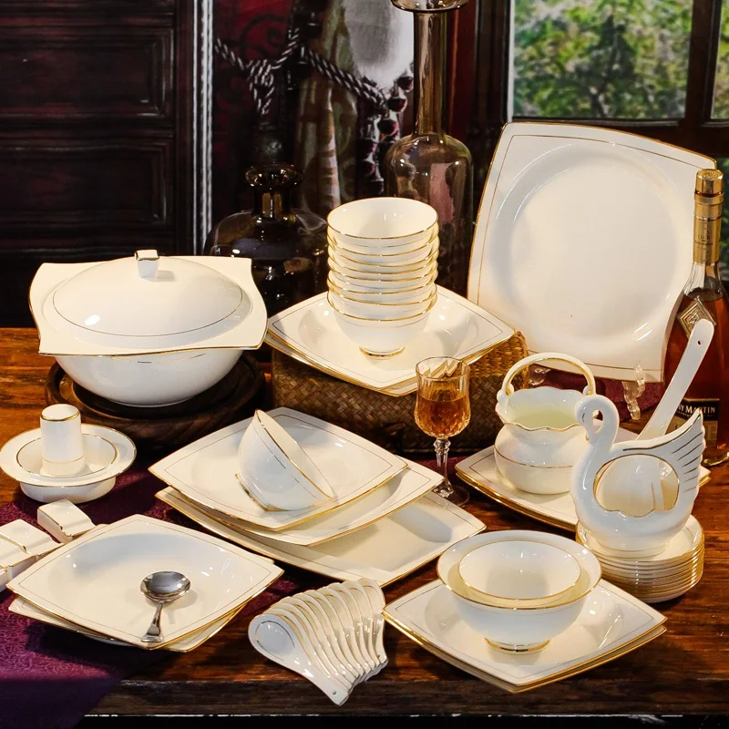 Bone China Dishes Set, Nordic Household Highgrade Jingdezhen Ceramics