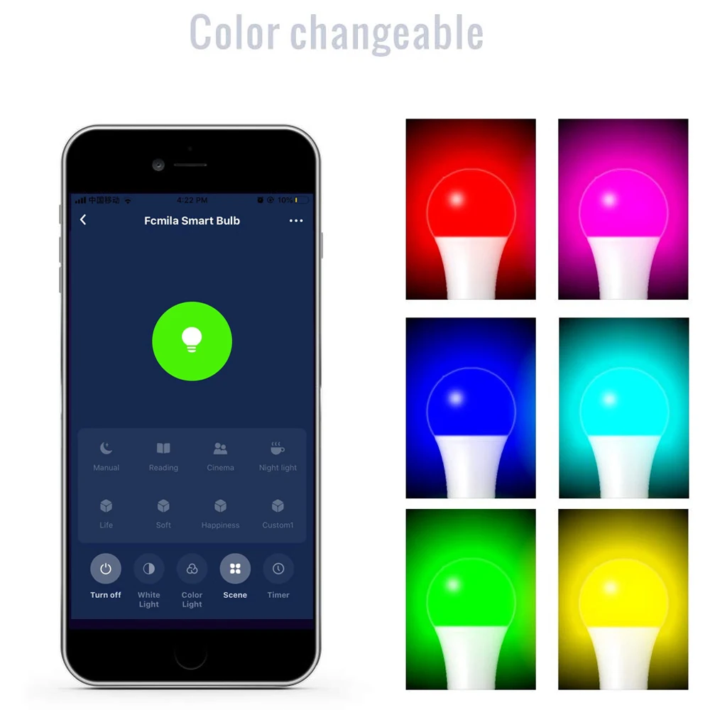 E27/B22/E26/E14 умная лампа RGB светодиодный Wi-Fi светильник для Android Apple дистанционное управление дома
