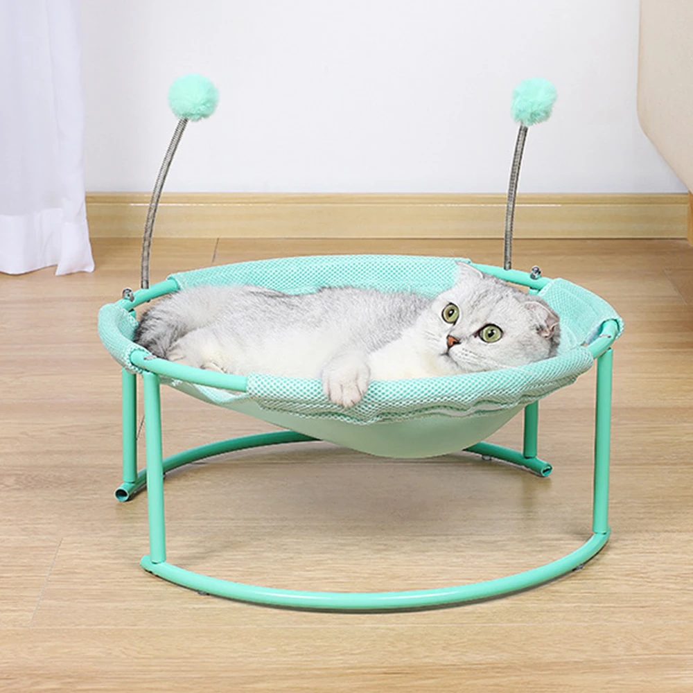 

Cat Hammock Elevated Pet Bed w/ Toy Ball Detachable Steel Frame House Puppy Cushion Sleeping Kitten Lounger Indoor Nest Kennel