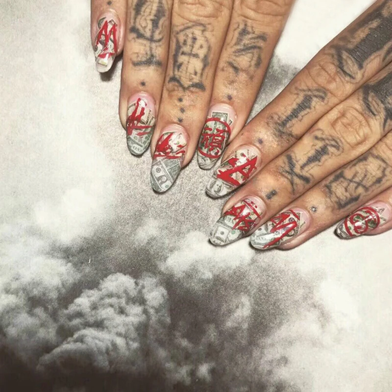 Хит, 24 шт, Овальные, черные, серебряные, градиентные, декорированные звездами, накладные ногти, модные, длинные, накладные ногти, советы для модных девушек
