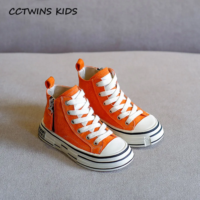 CCTWINS/детская обувь; коллекция года; сезон осень; модные детские высокие кроссовки; натуральная кожаная обувь для мальчиков и девочек; спортивная обувь; Traienrs FH2632 - Цвет: Оранжевый