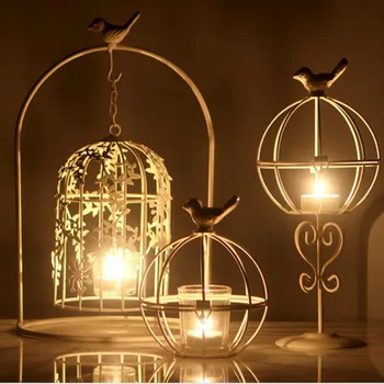 

European bird cage retro wrought iron candlestick candle decoration creative home romantic candlelight dinner prop MJ708
