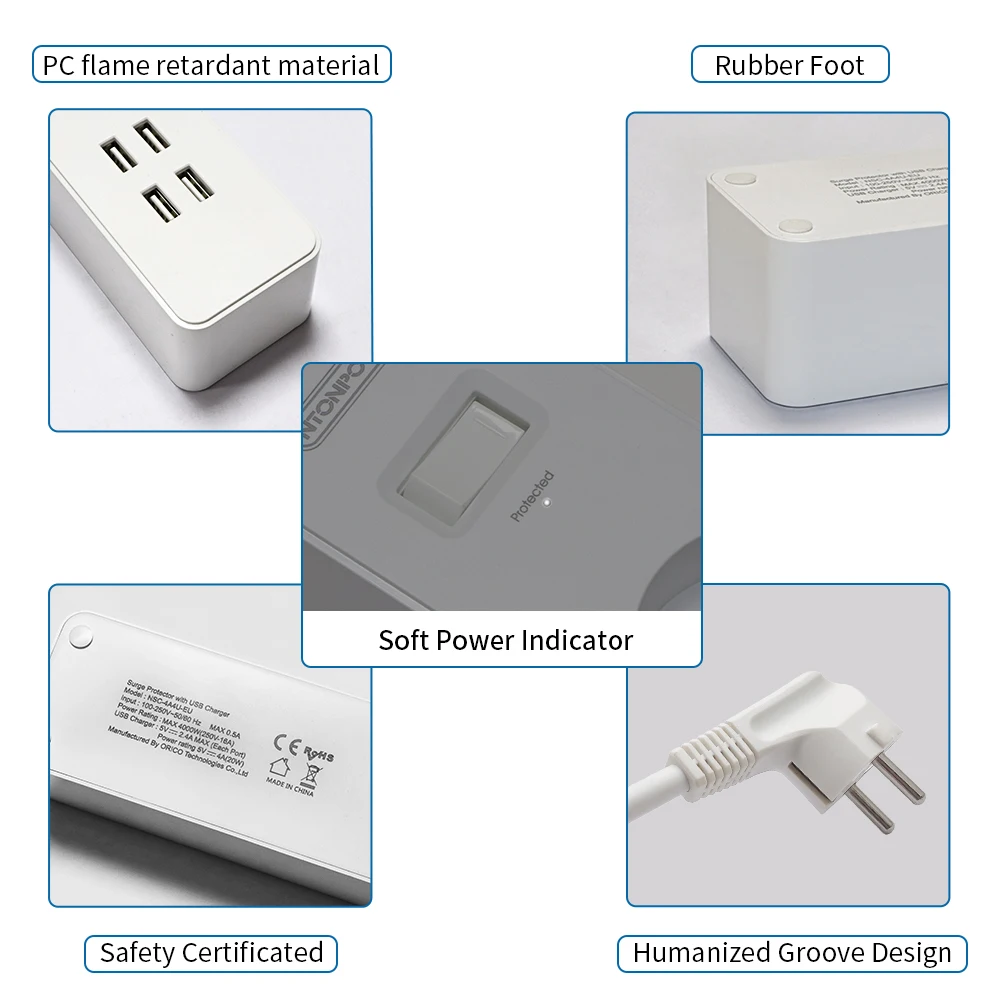 NTONPOWER Network Filter Smart Power Strip EU Plug 4000W Surge Protector For Home Office 2.5M cord Extension Socket
