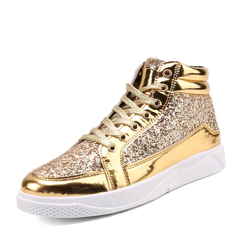 

MEN'S SHOES Versatile Cool Gold Social Lively Fella Bright Surface Patent Leather Teenager Middle School Students High-top Board
