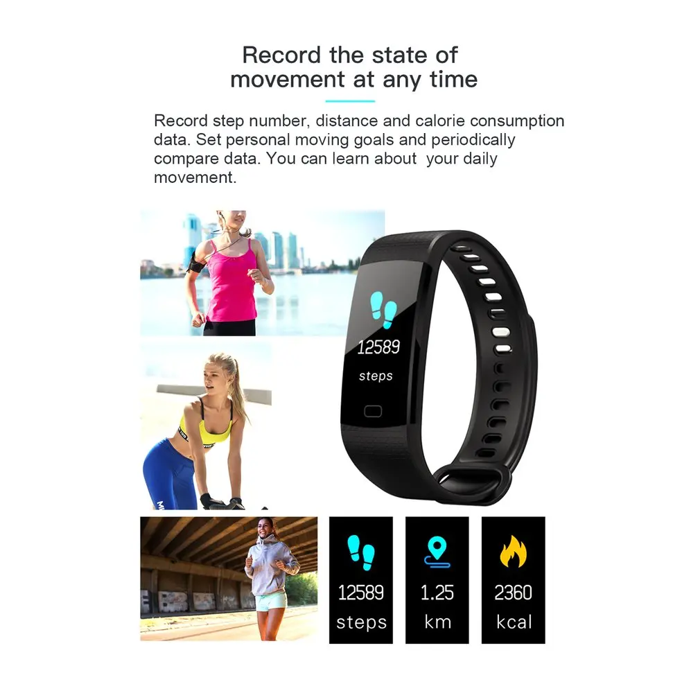 Y5 Smart Band Pulsometer Fitness Smart Bracelet Activity Tracker Pedometer Health Sleep Smart Watch Vibrating Alarm Clock