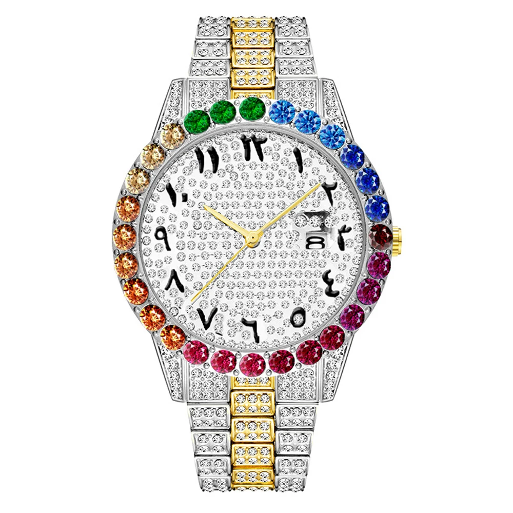 hip hop iced out Men's Watches Top Brand Luxury 18k Golden Quartz Watch Men Calendar Men's Waterproof Analog Fashion full Diamond Clock  (8)