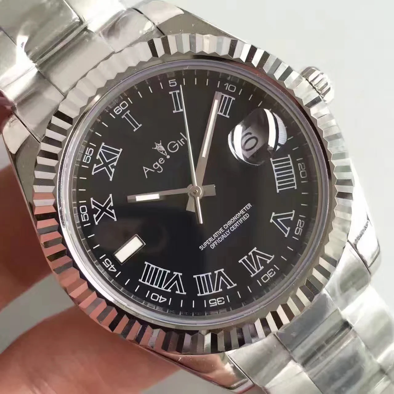 

Brand New Men Automatic Mechanical Watch Stainless Steel Sapphire Crystal Silver Black Rome Dial Bracelet Watches 41mm