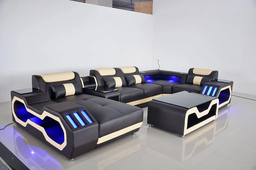 Juego de sofás de cuero con forma de u, muebles de sala de estar, diseño de  sofá esquinero, iluminación Led|Sofás para sala de estar| - AliExpress