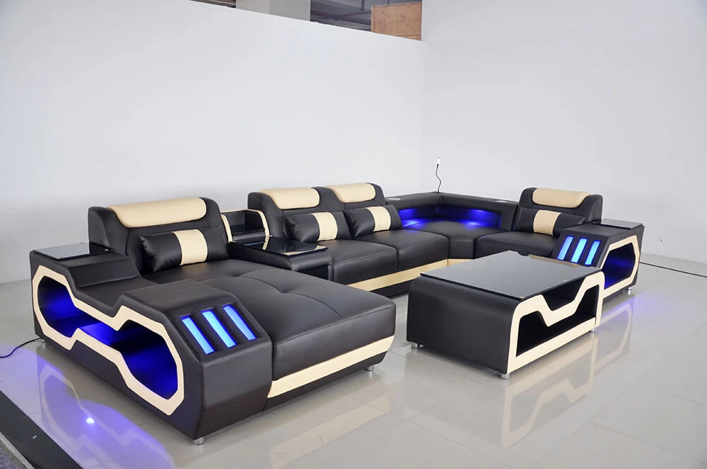 Westers Stiptheid Kwadrant Sofa Set Woonkamer Meubels Lederen Bank Met U vormige Hoekbank Ontwerp Led  Verlichting|Living Room Sofas| - AliExpress