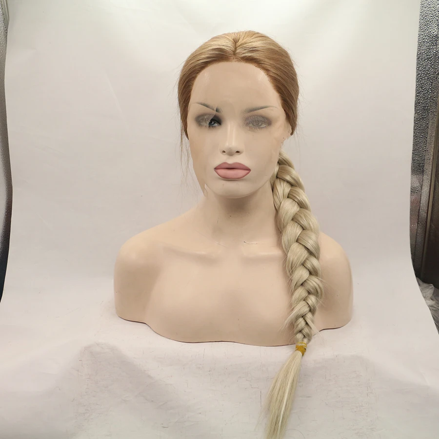 Dark Roots to Blonde Ombre Wig Synthetic Lace Front Wig for Women Heat Friendly Fiber Hair Half Hand Tied Daily Wear Makeup Wigs