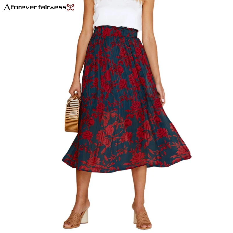 A Forever/весенне-осенняя Женская юбка с модным принтом в горошек и эластичной резинкой на талии, повседневные трапециевидные плиссированные юбки M-1198