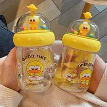 

Water Bottle with Lid Leak Proof Clear Printing Adorable Duck Elements Drinking Cup for Daily Life