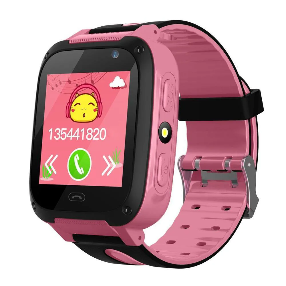 Детские умные часы, детский смартфон, водонепроницаемый Сенсорный Экран LBS, трекер местоположения, анти-потеря, монитор, камера, фото, безопасная защита - Цвет: Розовый
