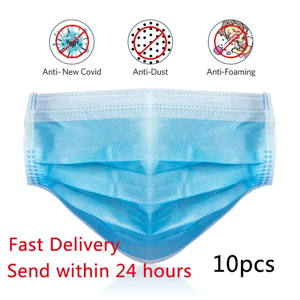 

Fast delivery 10pcs 3-Layer Disposable Face Mask Breathable Dust Proof Face Masks facial protective cover mask mascherine