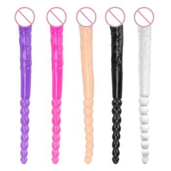 IKOKY Flexible Soft Jelly Dildo Vagina Anal Massager Anus Beads Sex Toys for Gay Women Long Artificial Penis Double End Dildo 2
