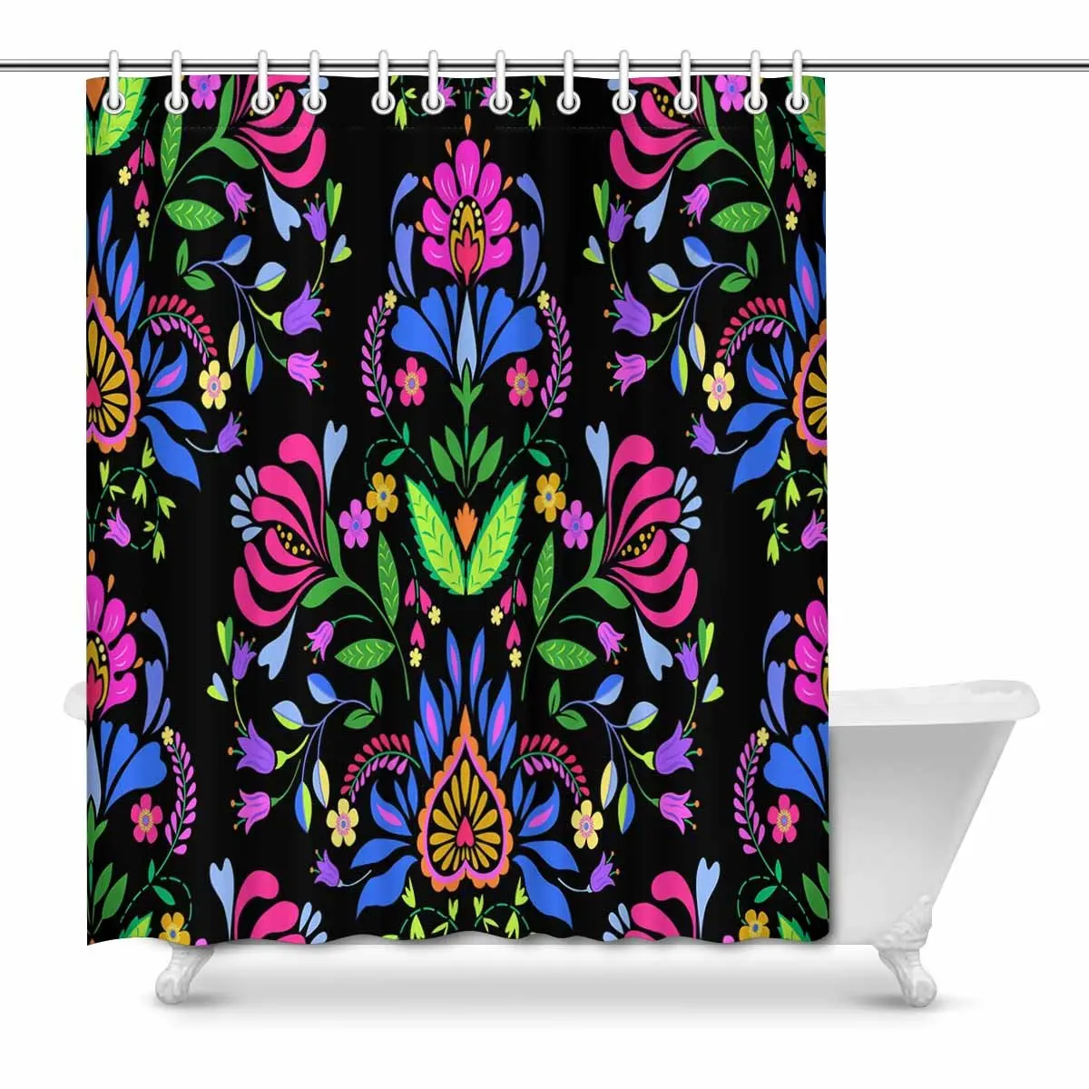 

Folk Polish and Mexican Influence Fabric Bathroom Shower Curtain Set